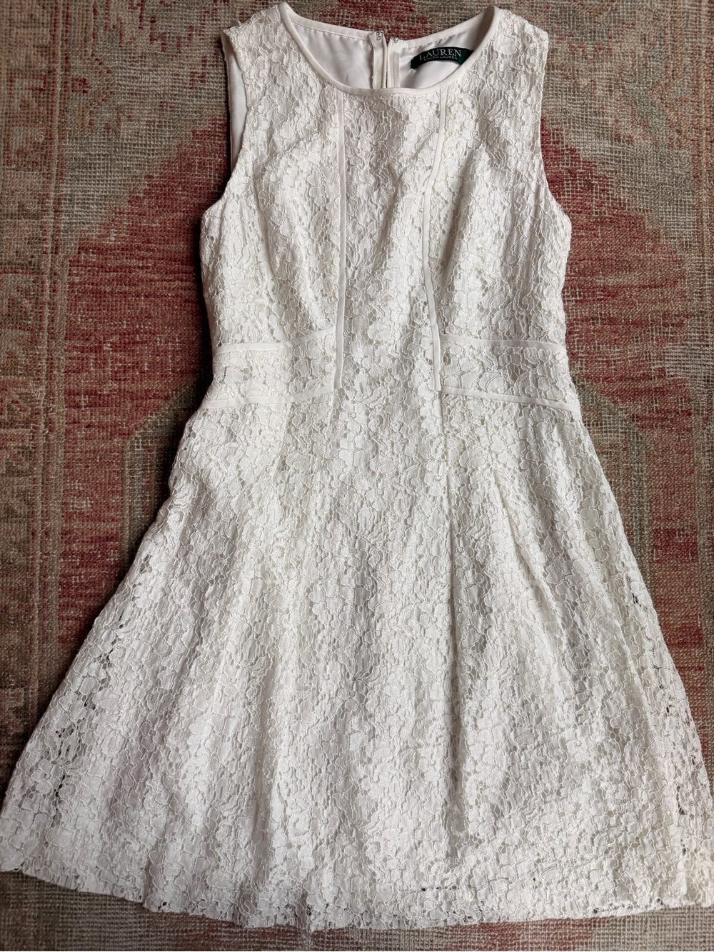 Ralph Lauren White Lace Sleeveless Fit-and-Flare Dress